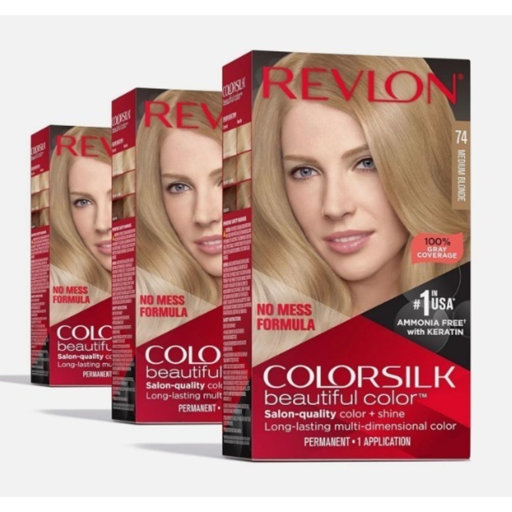3 PACK Revlon ColorSilk #74 74 Medium Blonde Permanent Hair Color NEW Sealed x3
